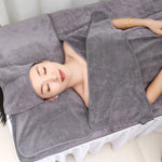serviette spa capuche velours doux coussin intégré rose gris bien être relaxation