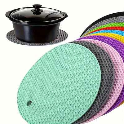 Lot de 3 dessous-de-plat ronds en silicone nid d'abeille multicolores