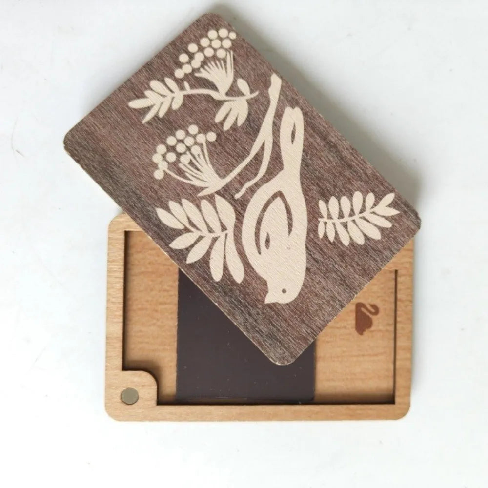 porte cartes bois floral motifs animaux clips minimaliste