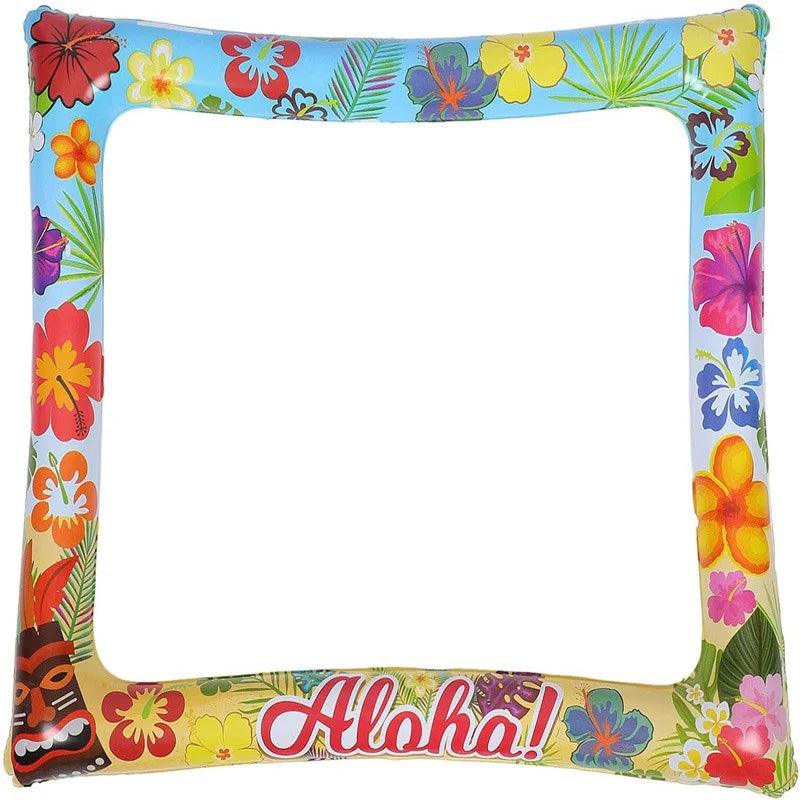 cadre photo gonflable motifs floraux hawaiiens decor tropical plage anniversaire celebration été sable mer