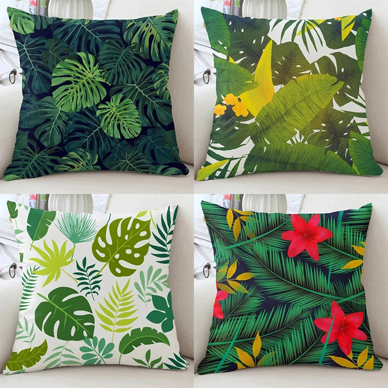 coussin carré moderne feuilles tropicales 100% polyester 35x35cm 45x45cm 50x50cm 60x60cmversible lavable
