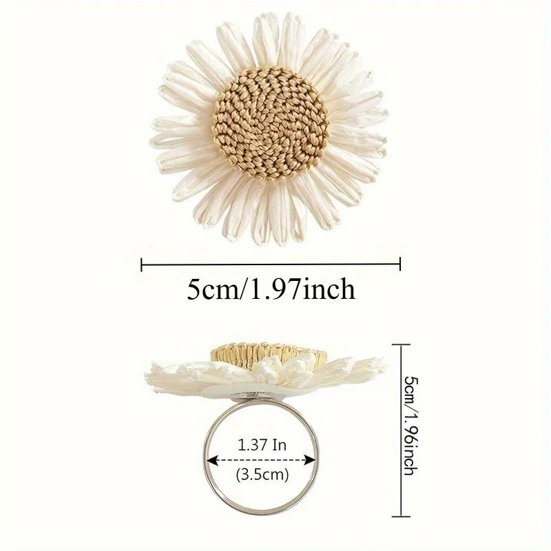 supports serviettes forme tournesol blancs décoratifs adhésifs fleurs tissées rustiques