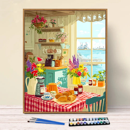 kit peinture numéros paysage montagne fleurs toile lin acrylique réaliste