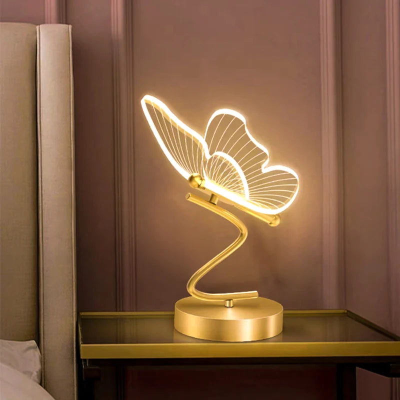 lampe table moderne papillon or transparent minimaliste basse consommation led