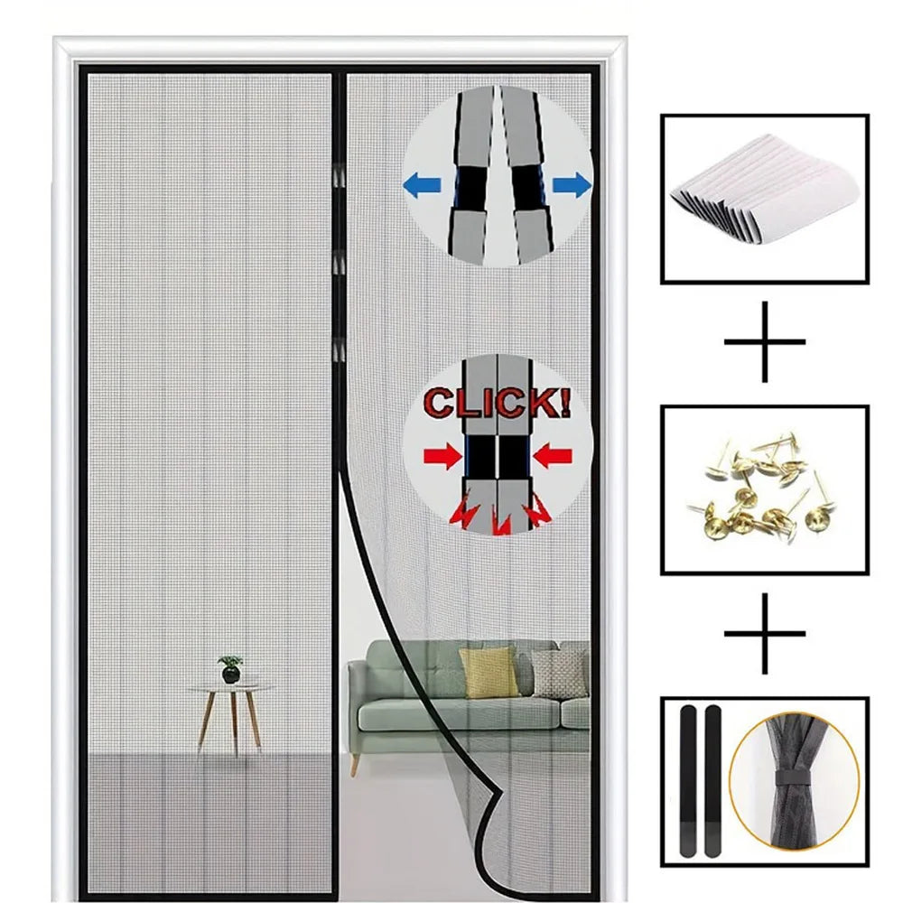 rideau moustiquaire magnétique porte noir gris clair maille fine clips ruban adhésif moderne anti