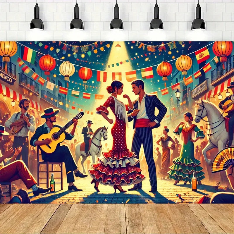 toile fond multicolore danseurs flamenco lanternes drapeaux musique événements festifs anniversaires mariages noëlnaissance
