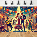 toile fond multicolore danseurs flamenco lanternes drapeaux musique événements festifs anniversaires mariages noëlnaissance