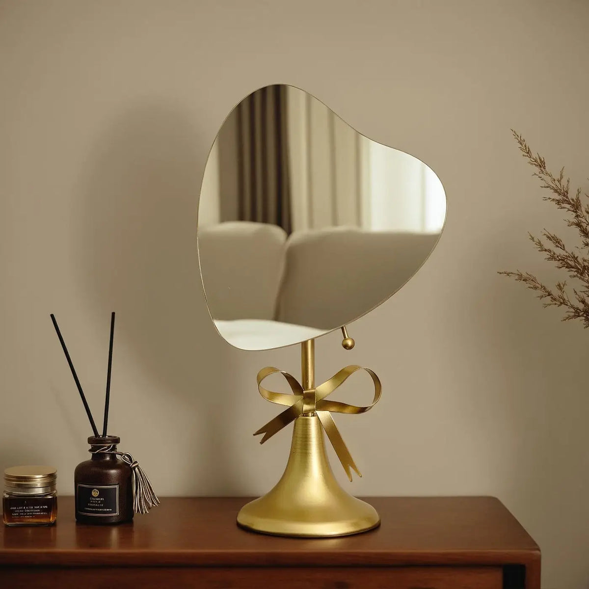 miroir table décoratif or noir rose poudré vert rubans modernes élégants fixé pied métal