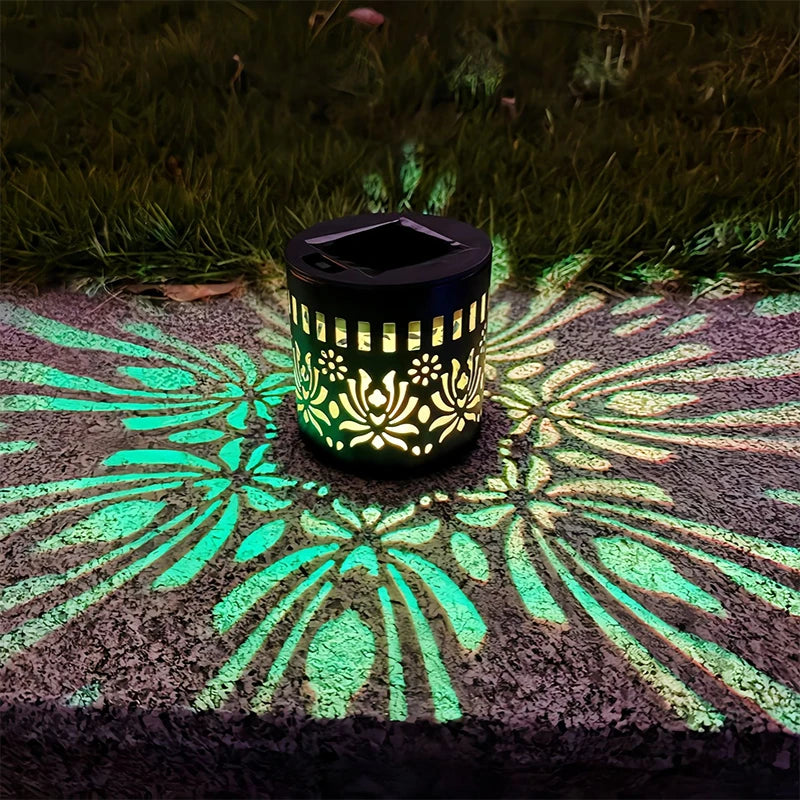 lampe solaire décorative moderne motif floral noir adhésif extérieur patio jardin ambiance