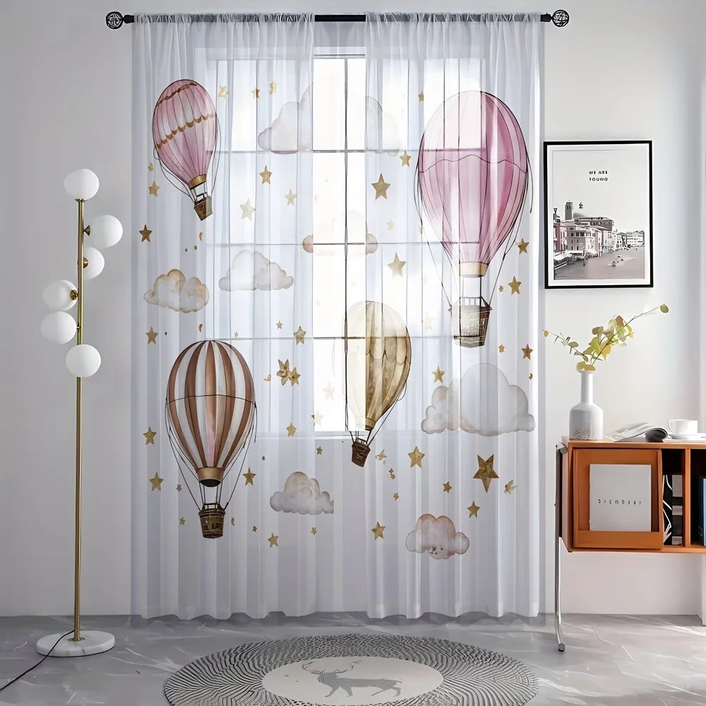 rideau transparent rose nuages étoiles dorées moderne enfant polyester fenêtre