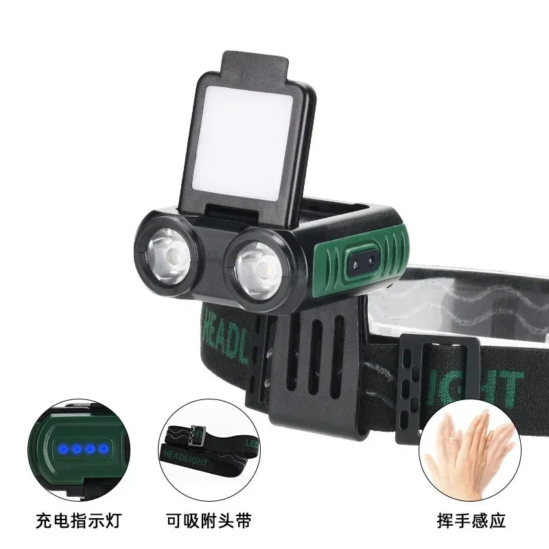 lampe frontale rechargeable led gris clip moderne sécurité équitation vtt nocturne aversion chargeur usb