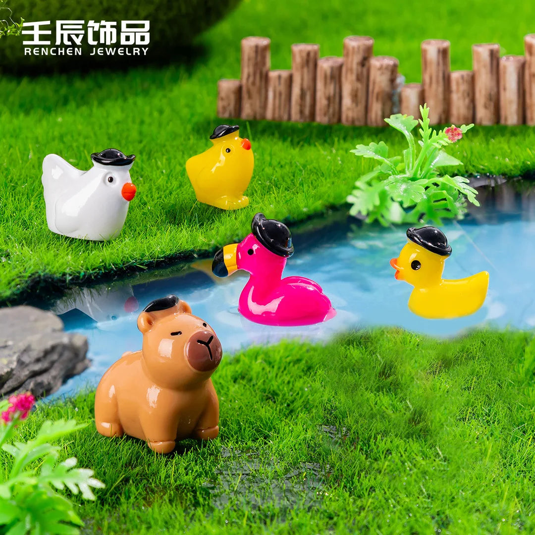 lot mini figurines animaux résine capybara grenouille axolotl flamant rose canard décoration maison jardin