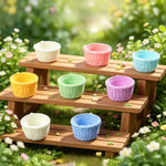 paniers tressés résine couleur jaune vert rose bleu blanc rustique décoration miniature maison poupée
