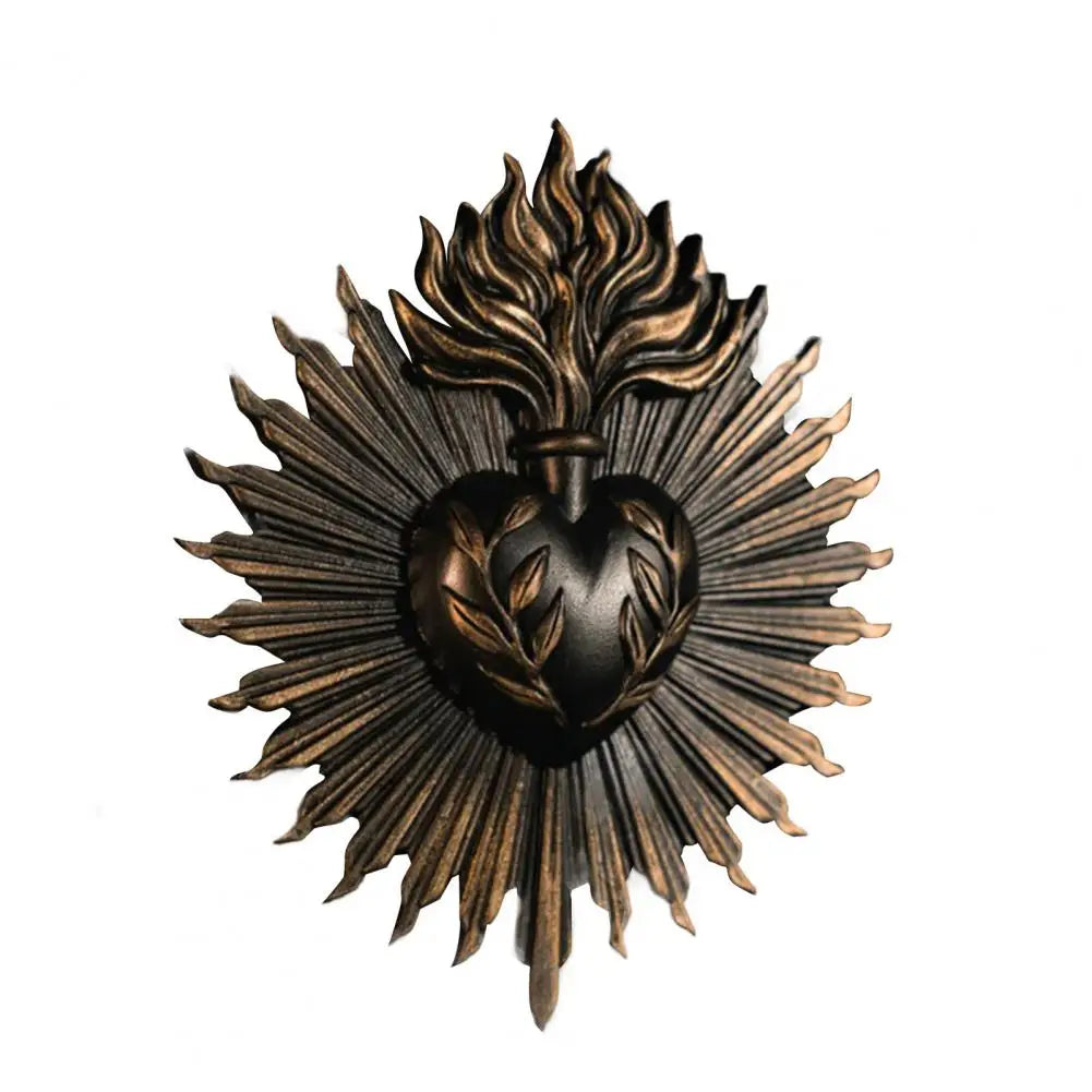 Décoration murale cœur sculpté relief doré feuilles stylisées artisanal baroque marron doré bronze