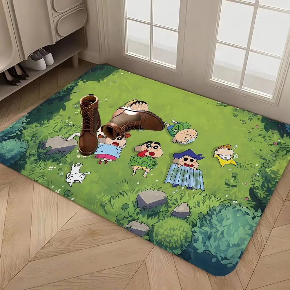 tapis dessin animé personnages anti dérapant polyester imperméable moderne vert clair bleu blanc rose