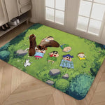 tapis dessin animé personnages anti dérapant polyester imperméable moderne vert clair bleu blanc rose