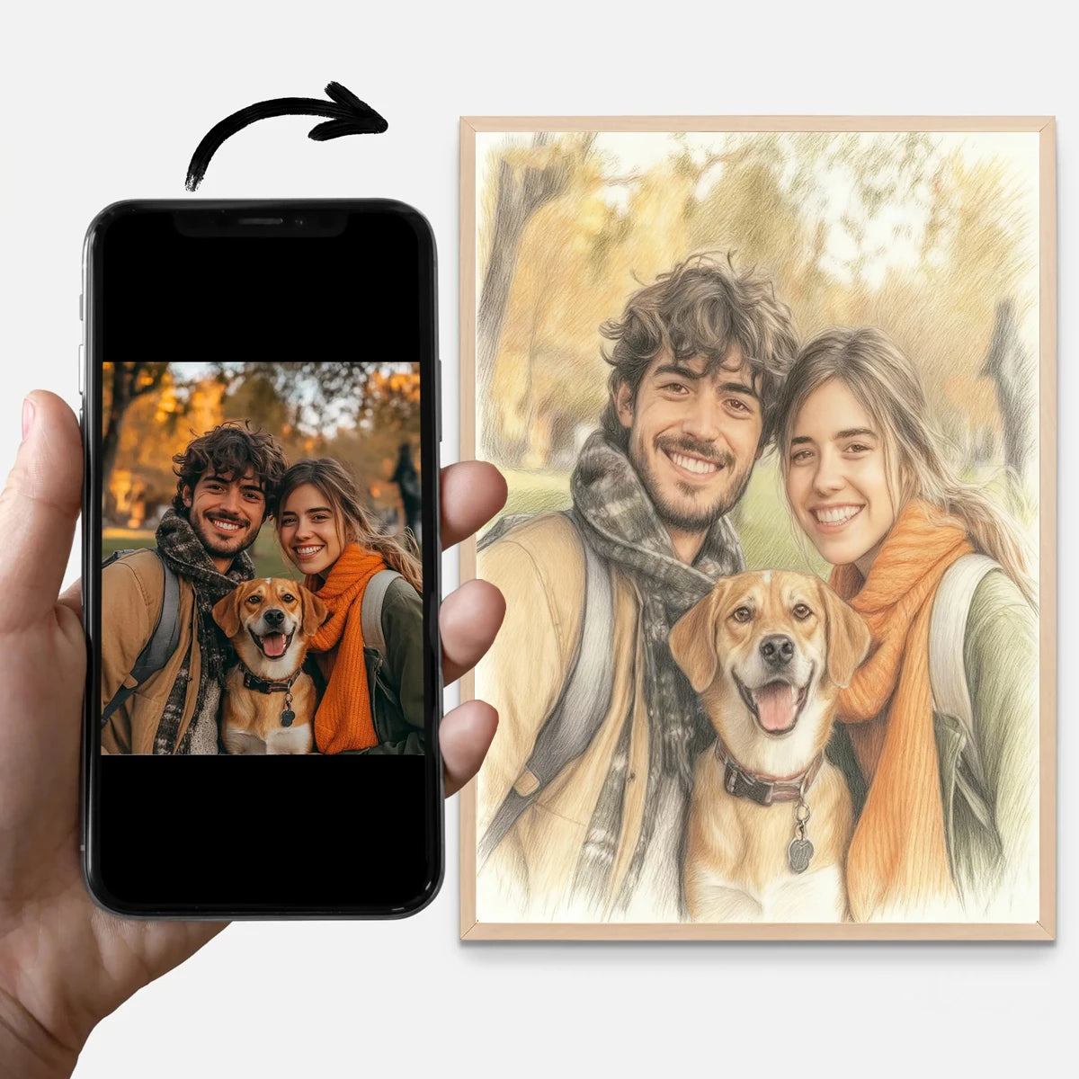 portrait personnalisé famille aquarelle clips artiste décoration maison blanc orangé
