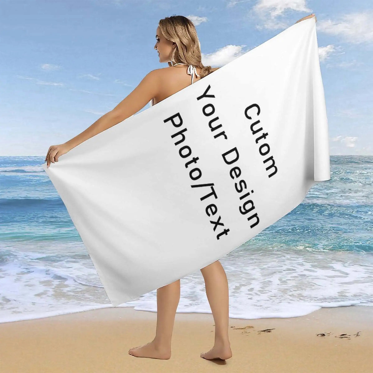 serviette plage microfibre absorbante rapide séchage blanc moderne personnalisable photo imprime machine lavable 90cm