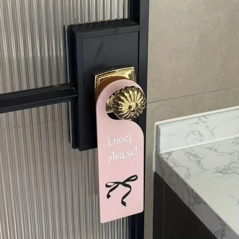 porte plaque acrylique rose knock please nœud papillon décorative intérieure extérieure mignonne chambre fille