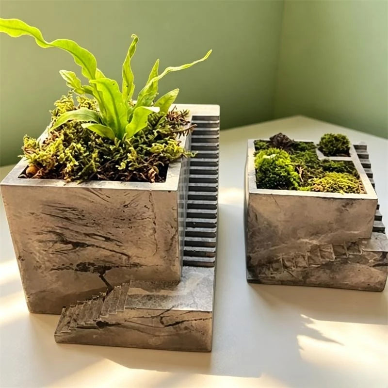 pots plantes silicone forme escalier architectural moderne gris blanc noir minimalistes decoration maison translucides