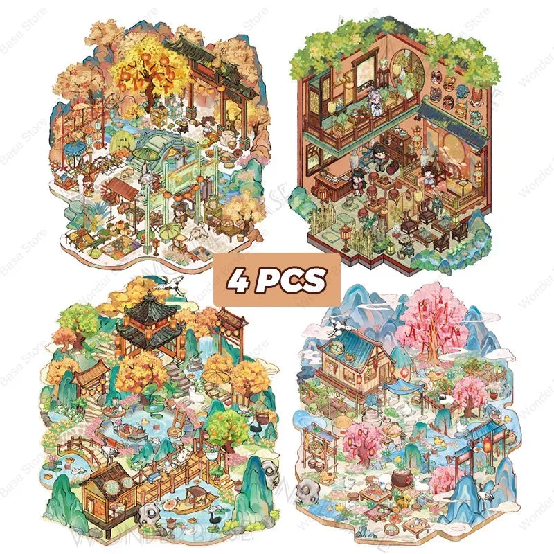 autocollants cartoon scènes miniatures animaux paysages multicolores opaques détaillés enfants