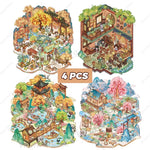 autocollants cartoon scènes miniatures animaux paysages multicolores opaques détaillés enfants