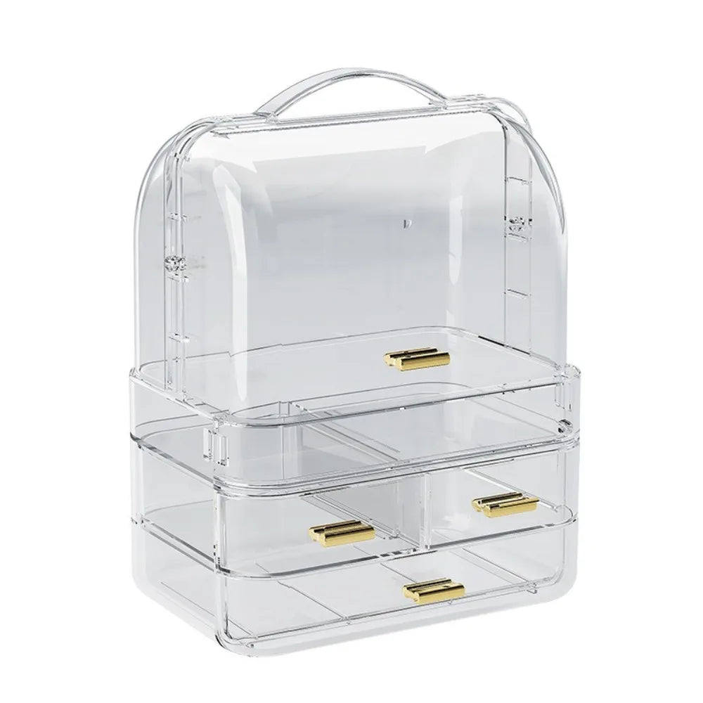 boîte rangement maquillage transparent moderne élégante haute capacité multiple compartiments poignée supérieure lips vernis