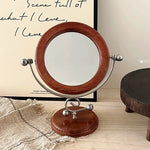 miroir table rotatif vintage rétro marron doré élément métallique bois base