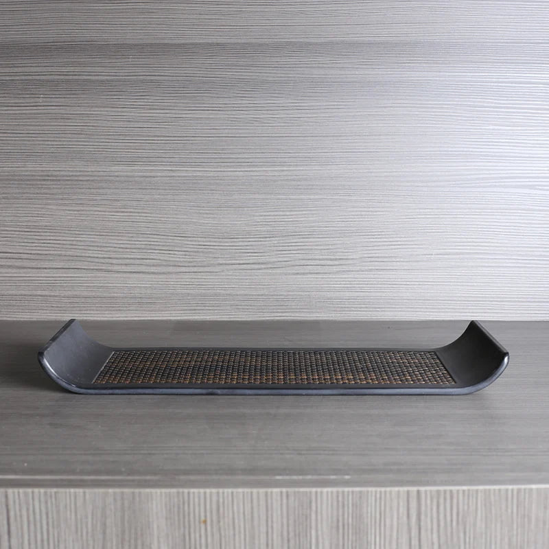 plateau rangement noir tissu géométrique moderne vaisselle mélamine utilisation salon entrée cuisine decoration