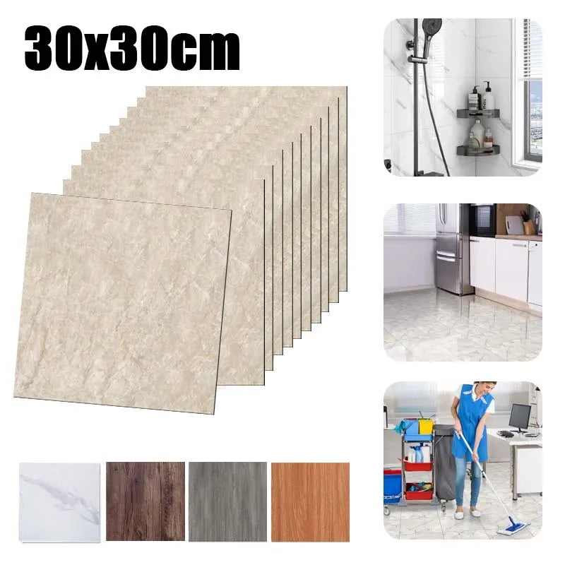 carrelage auto adhésif marbré moderne beige gris noir bois foncé 30x30cm