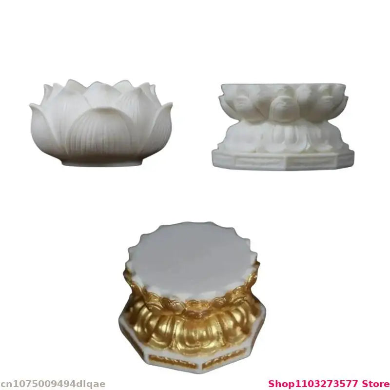 statuette artisanale bois blanc or fleurs lotus motifs floraux classique stand display craftsDecorationHomeAssement
