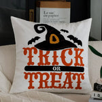 housse coussin carré halloween citrouille trick or treat polyester blanc orange moderne