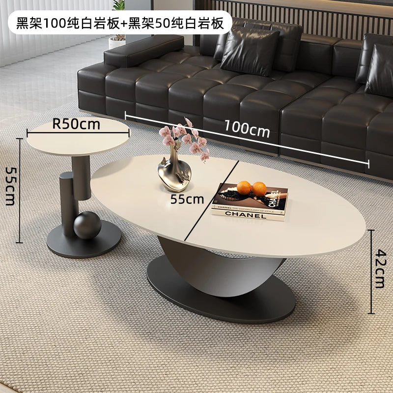 table basse ovale moderne blanche effet marbre gris salon meuble bois luxe