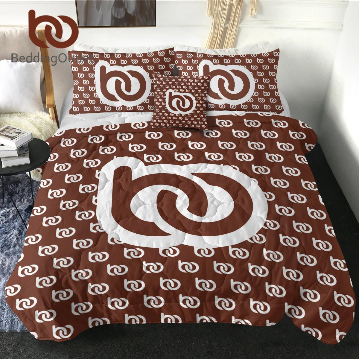 ensemble literie marron foncé imprimé spirale moderne taies oreiller coussin