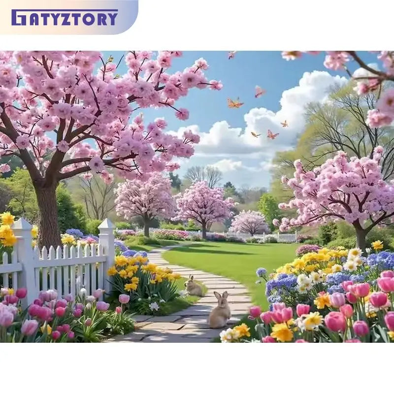 toile peinture paysage fleurs arbres multicolore débutants création artistique manuelle moderne