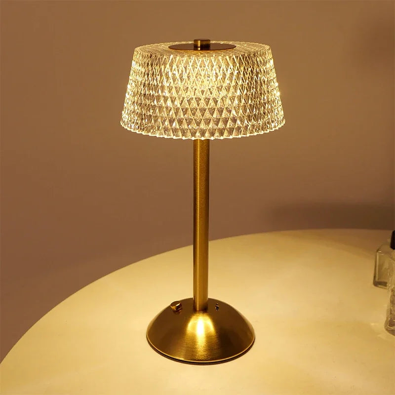 lampe table or transparent moderne veilleuse tactile rechargeable led base solide élégante chambre