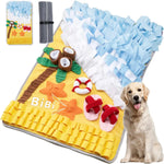 tapis d'activités chiens motif plage palmier coquilles bouée sandales étoiles bibi bleu blanc jaune