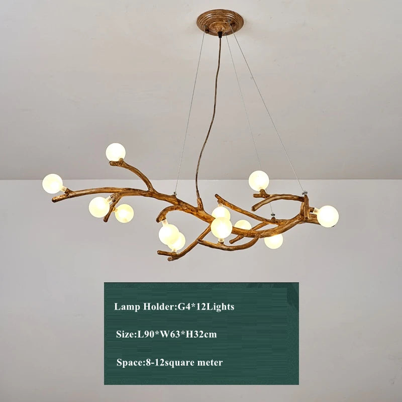 suspension lumineuse moderne branchies naturelles boules translucides marron clair blanc