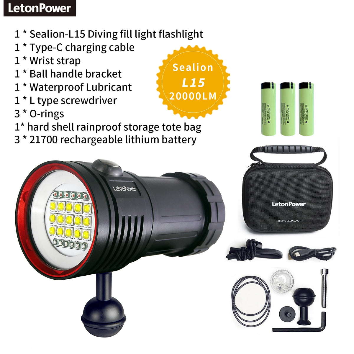 lampe torche sous marine noire led rechargeable étanche ball mount modernisée pointeur laser UV