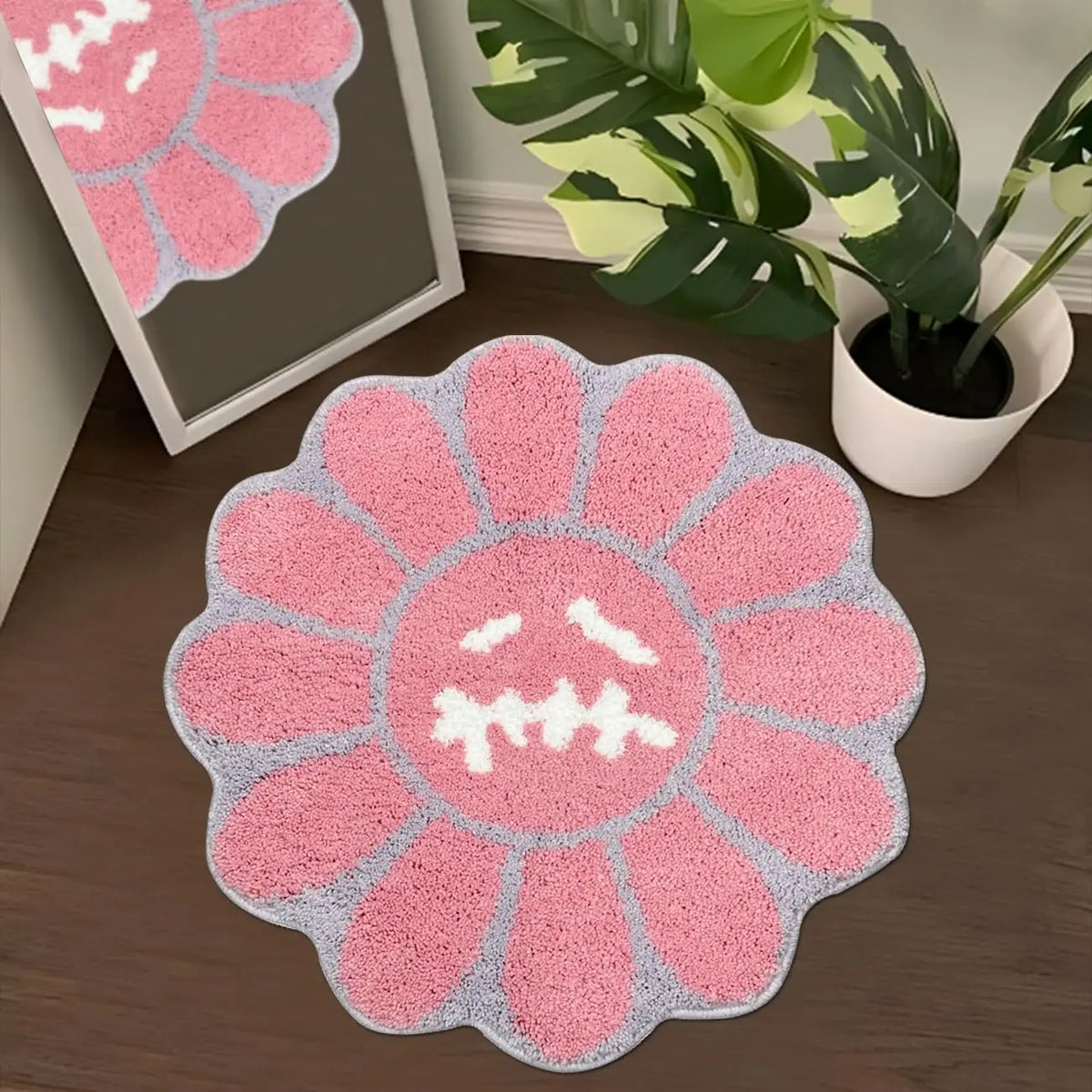 tapis moderne antidérapant motif fleurs visages marron noir rouge bleu chambre bain salon