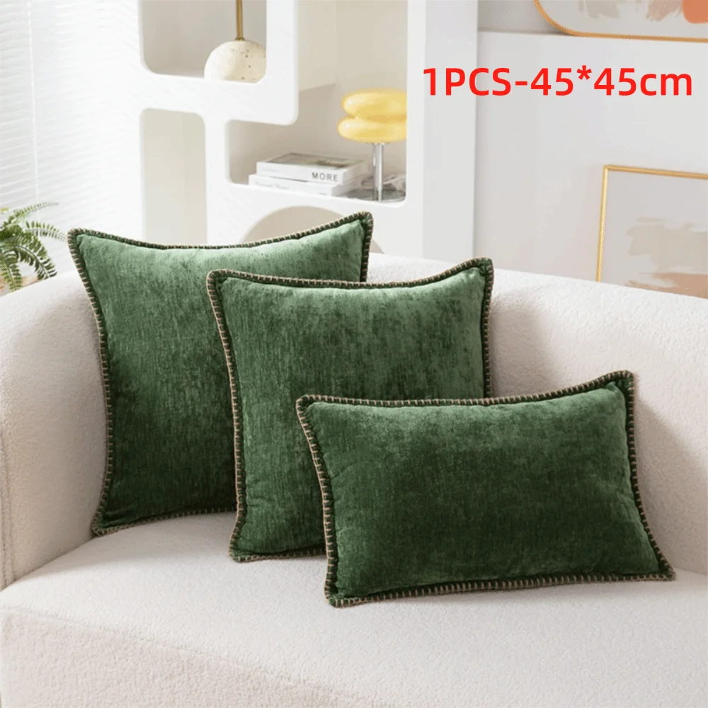 taies d'oreiller velours côtelé couleurs unies chic bordures décoratives polyester dimensions 30x50cm 45x45cm