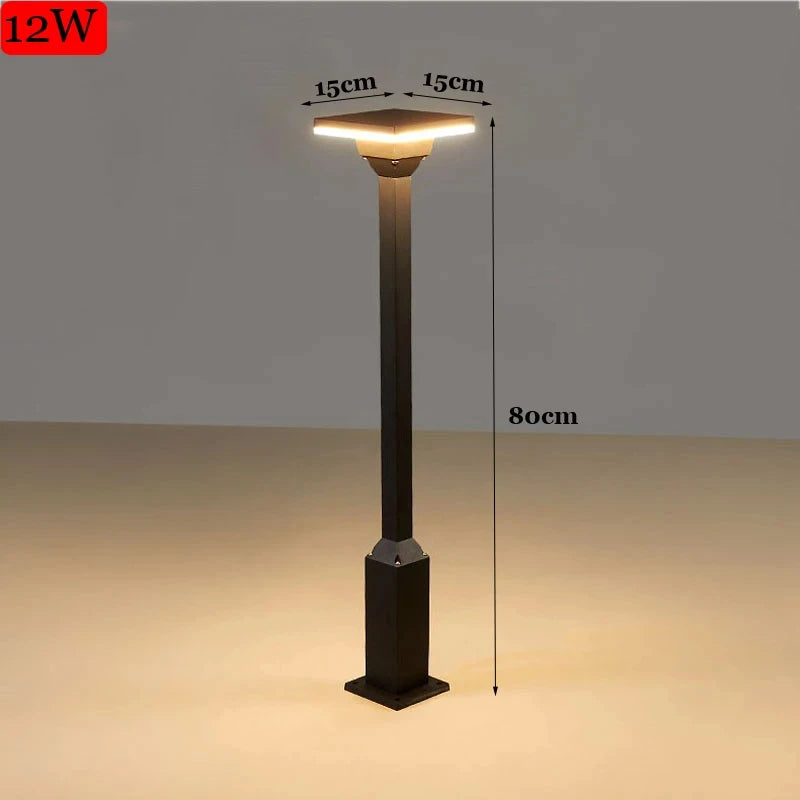 lampe sol moderne éclairage public led étanche ip65 noir base carrée câble électrique flux