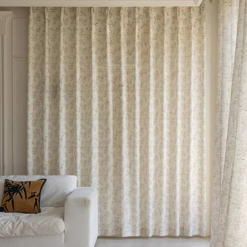 rideaux polyester imprimé floral beige clair semi transparent classique maison