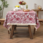 nappe imprimée florale oiseaux blanc rouge table dîner fête decoration table classicreuse machine été