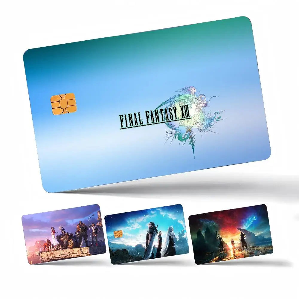 autocollants carte bancaire final fantasy moderne bleu vert waterproof réutilisable set stickers papier