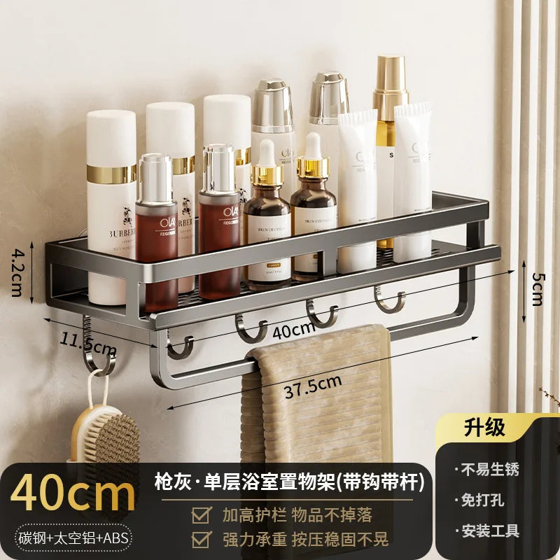 étagère murale adhésive noir acier inoxydable salle bain moderne clips magnétiques rangement douche