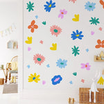 sticker mural géométrique fleurs simple moderne enfants bleu vert orange rose jaune gris blanc