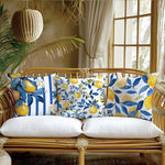 taies d'oreiller coton bleu citron modernes motif feuilles respectueux environnement pièces