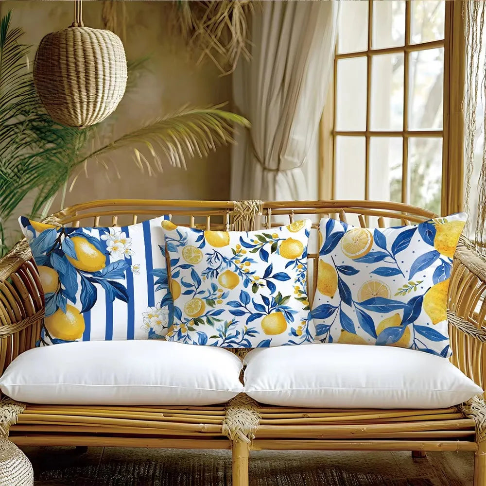 taies d'oreiller coton bleu citron modernes motif feuilles respectueux environnement pièces
