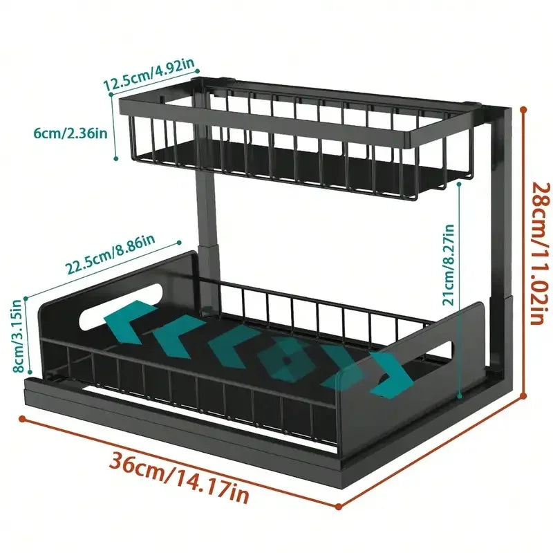 rangement rack noir grille métallique moderne clips poignée imperméable acier fixations organisation cuisine